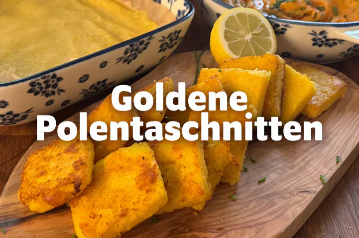 Goldene Polentaschnitten mit cremiger Wurzel-Beilage
