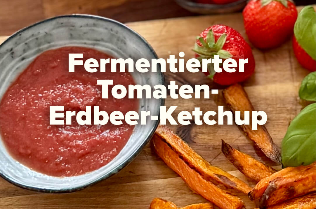 Tomaten-Erdbeer-Ketchup mit Süßkartoffelpommes