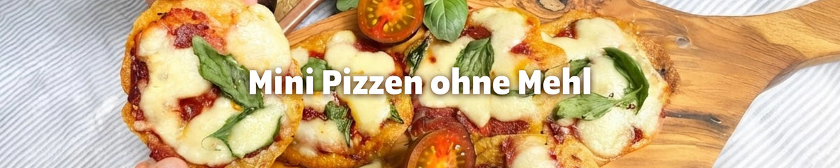 Mini Pizzen ohne Mehl aus Quinoa mit Mozzarella, Tomatensauce und frischem Basilikum