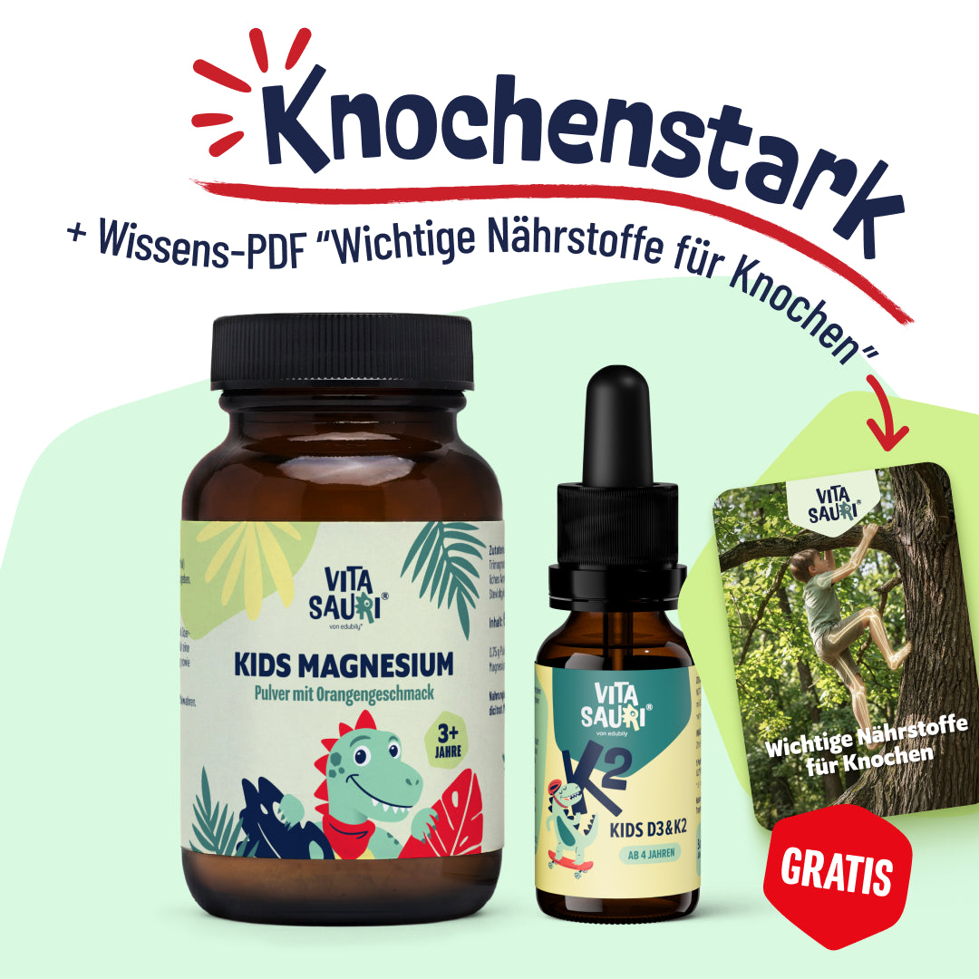 Übersicht Knochenstark.Bundle bestehend aus Magnesium, D3 mit K2 und dem gratis PDF "Wichtige Nährstoffe für Knochen"