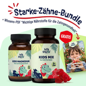Vitasauri Starke-Zähne-Bundle für Kinder mit Kids Mix, Kids Magnesium und gratis Wissens-PDF zu wichtigen Nährstoffen für die Zahngesundheit