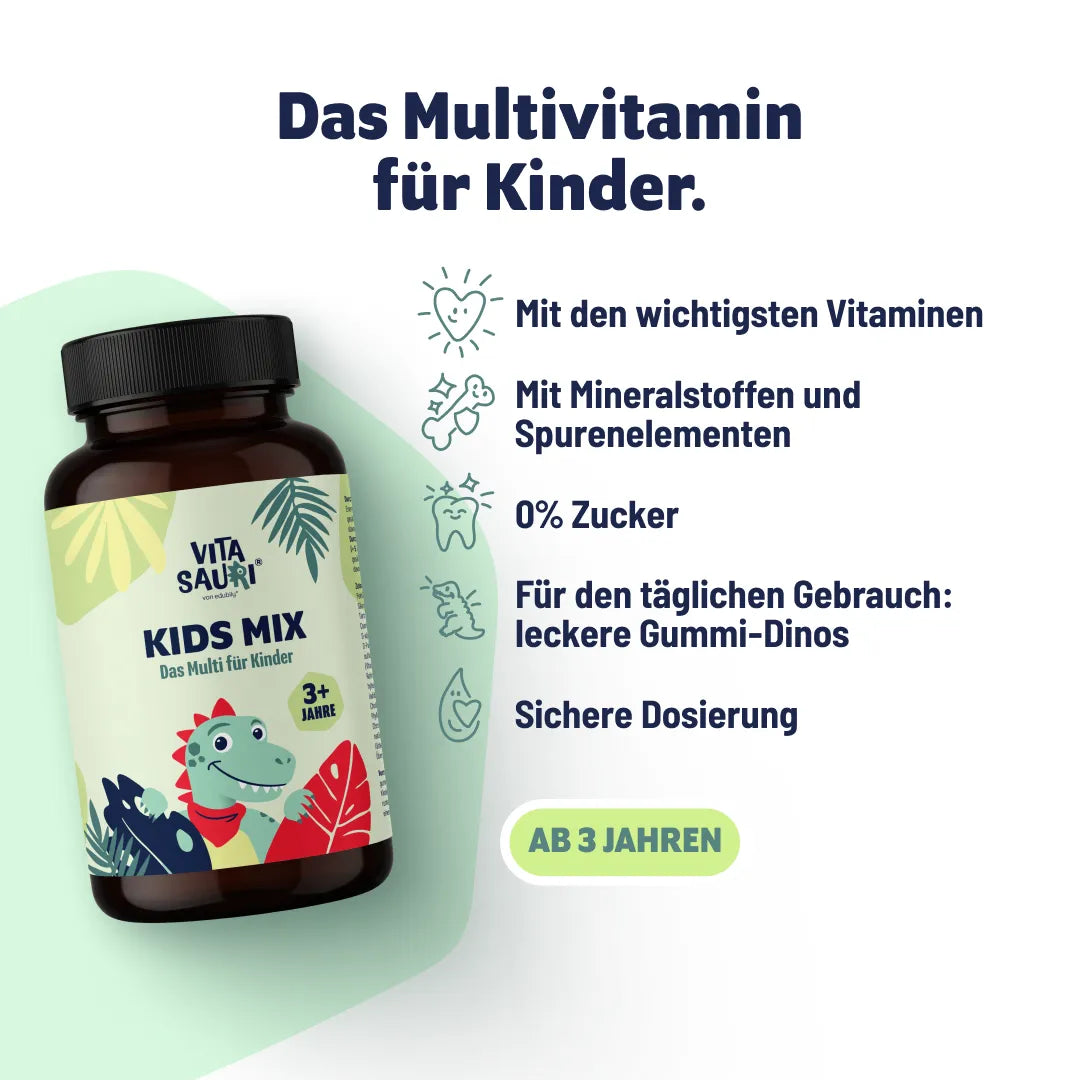 Vitasauri Kids Mix Multivitamin für Kinder ab 3 Jahren mit Vitaminen, Mineralstoffen und Spurenelementen als zuckerfreie Gummi-Dinos