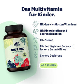 Vitasauri Kids Mix Multivitamin für Kinder ab 3 Jahren mit Vitaminen, Mineralstoffen und Spurenelementen als zuckerfreie Gummi-Dinos
