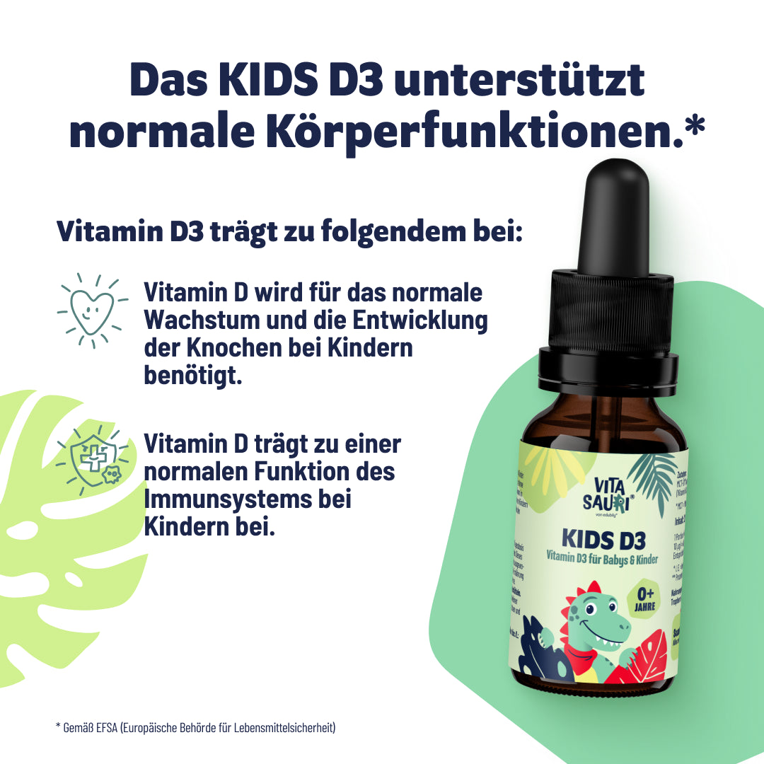 Das Kinder D3 unterstützt normale Körperfunktionen wie die normale Funktion des Immunsystems.