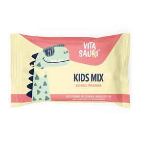 Vitasauri Kids Mix Multivitamin-Fruchtgummis für Kinder – Produktverpackung mit Vitaminen, Mineralstoffen und funktionellen Nährstoffen