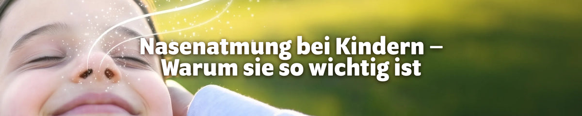 Nahaufnahme eines entspannten Kindes mit geschlossenen Augen und grafisch dargestellter Nasenatmung