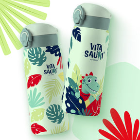 Edelstahl-Trinkflaschen für Kinder mit Dino- und Dschungel-Design – auslaufsichere Trinkflasche für Schule, Sport und unterwegs